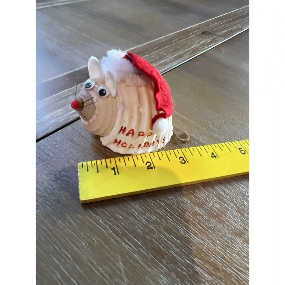 Lot Of 2 Vintage Real Sea Shell Mouse Christmas Ornament Handmade